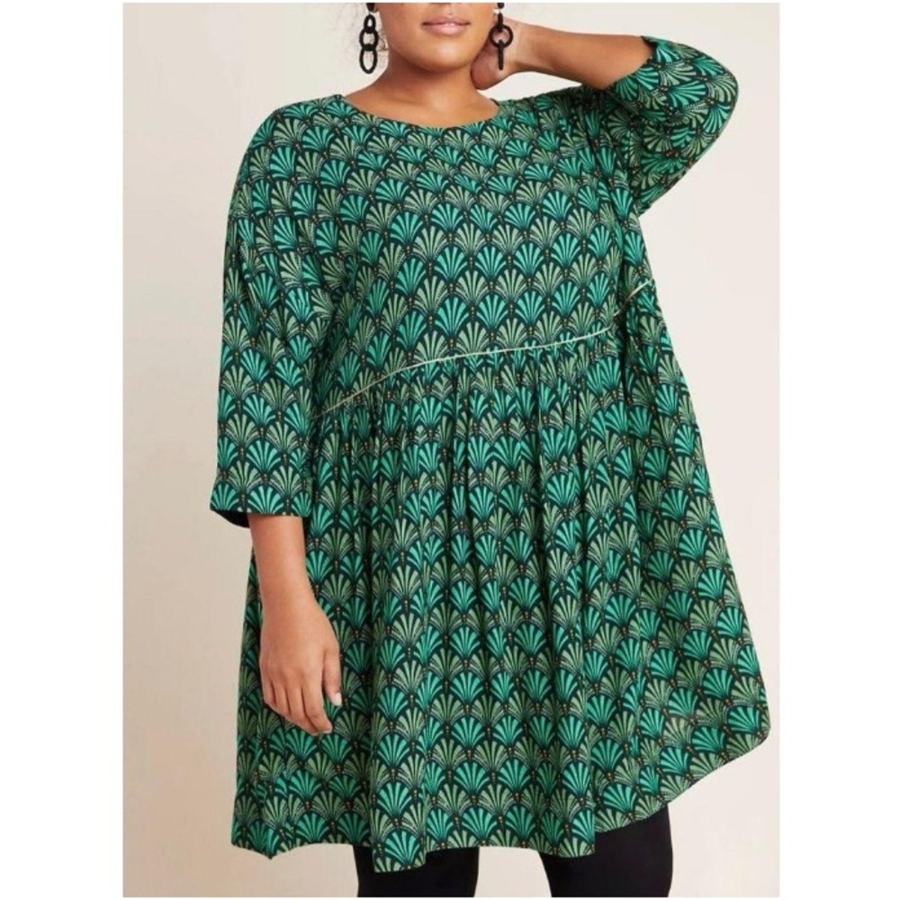Maeve by Anthropologie Women's Green Magnolia Babydoll Short Dress Size S NWOT
